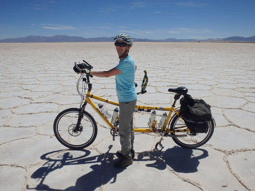 Terry Struck and the Bee on the raw Salt Flat.